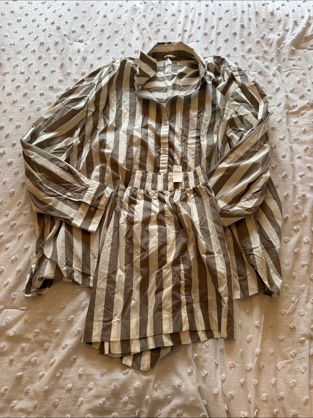 Womens Airie Striped Set in Beige and White